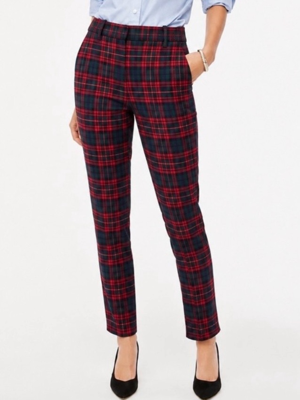 J. Crew Red and Navy Tartan Plaid Pants